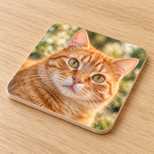 Sous-verre en bois personnalisé – Vinyle et lamination – 8 × 8 cm