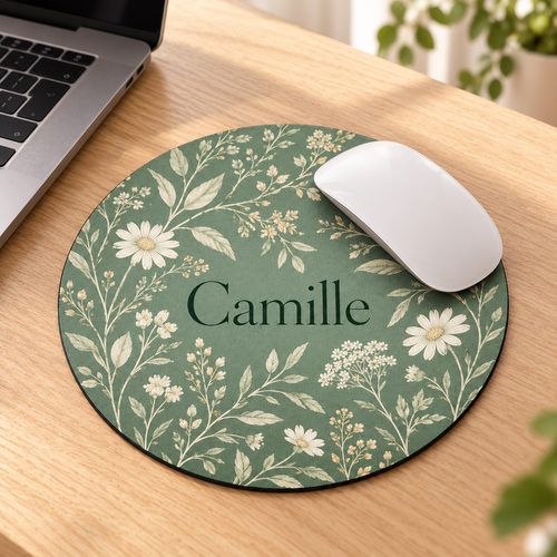 Tapis de souris rond personnalisé – Photo, prénom ou motif – 19 cm