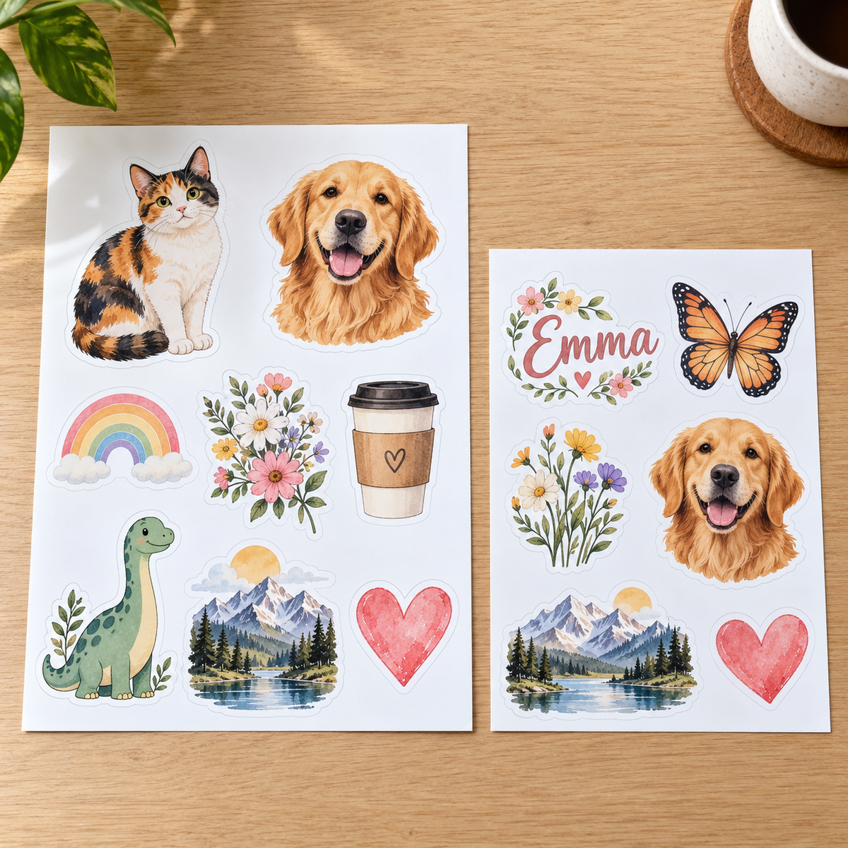 Planche de stickers vinyle personnalisés – A4 ou A5 – 3, 4 ou 5 cm