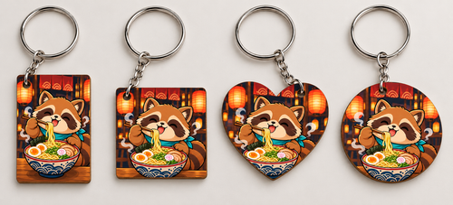 Porte-clés raton laveur gourmand – ramen kawaii – 4 formes