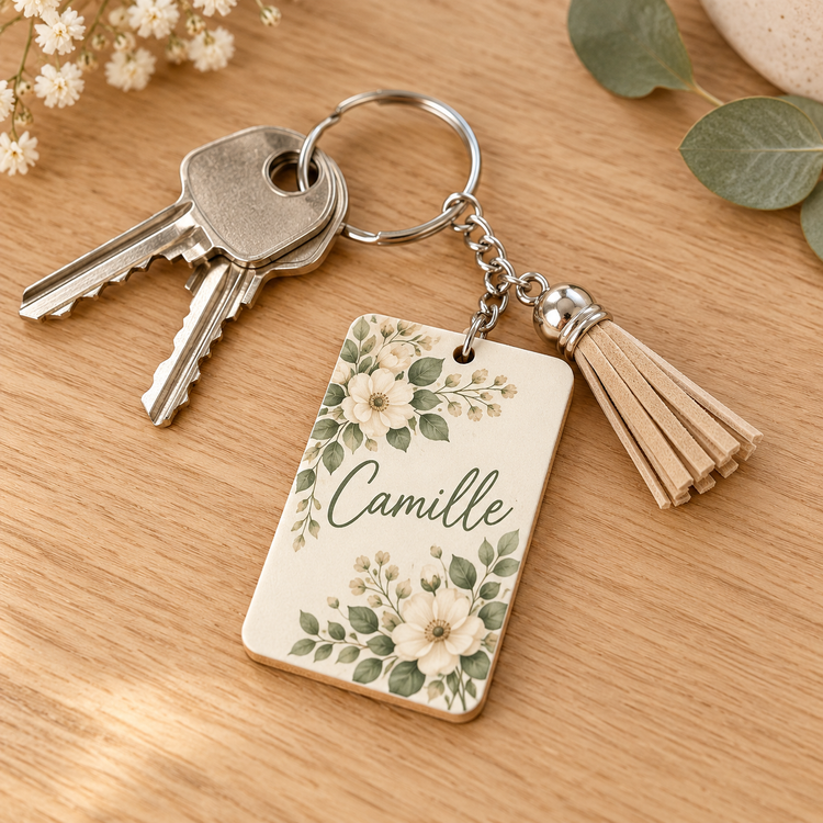 Porte-clés personnalisé recto verso – Sublimation sur MDF – 4 × 6 cm