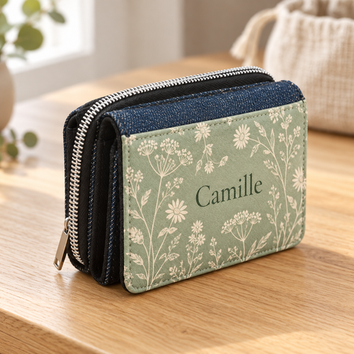 Portefeuille en denim personnalisé – Photo, prénom ou message