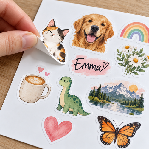 Planche de stickers vinyle personnalisés – A4 ou A5 – 3, 4 ou 5 cm