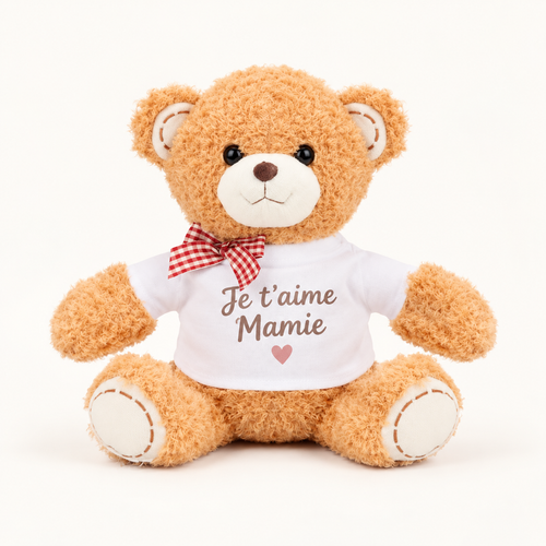 Ours en peluche avec T-shirt personnalisé — 18 cm