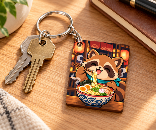 Porte-clés raton laveur gourmand – ramen kawaii – 4 formes
